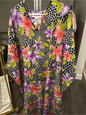 Floral Zebra Spotted Silk Kaftan - One Size Multicolor